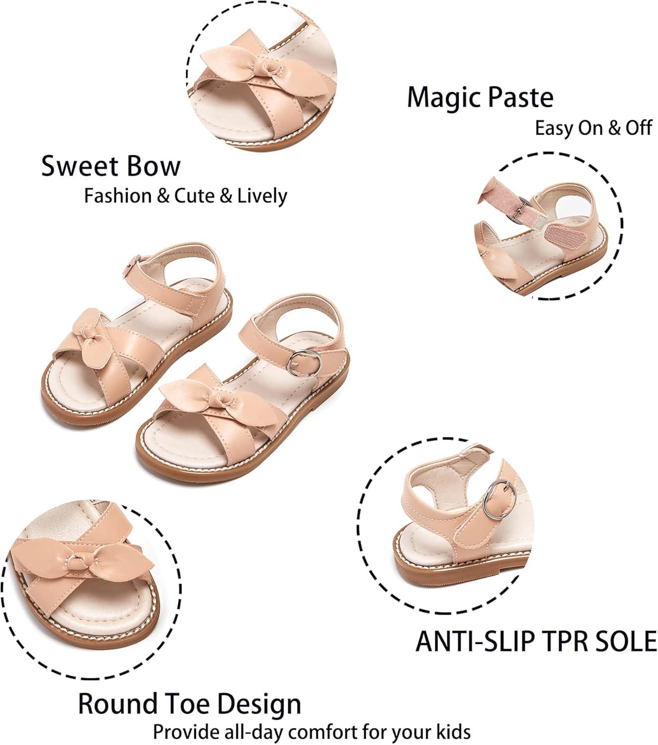 imageKiderence Toddler Girls Pink Floral Sandals Girls Casual Flat Sandals with Ankle StrapFk682 Nude