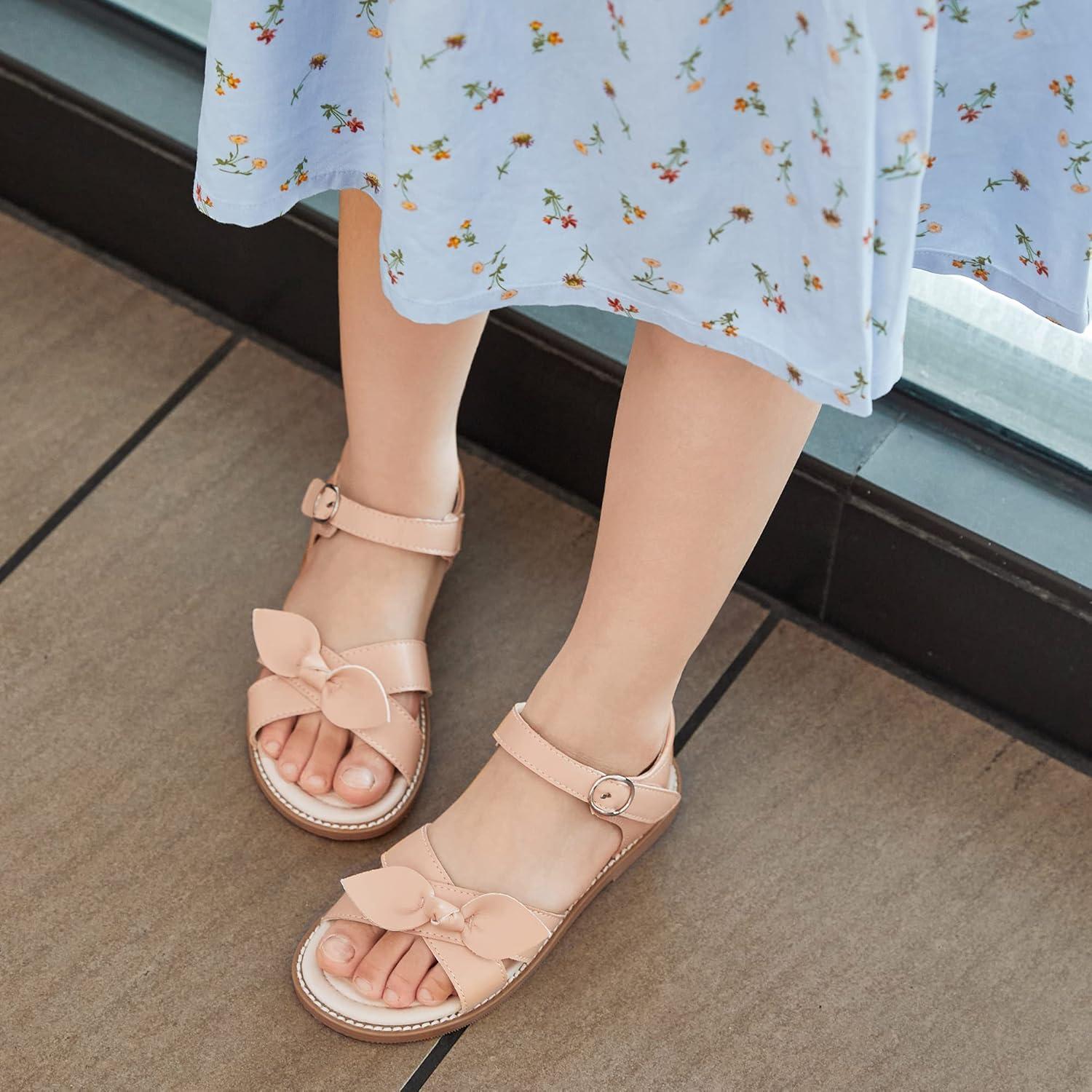 imageKiderence Toddler Girls Pink Floral Sandals Girls Casual Flat Sandals with Ankle StrapFk682 Nude