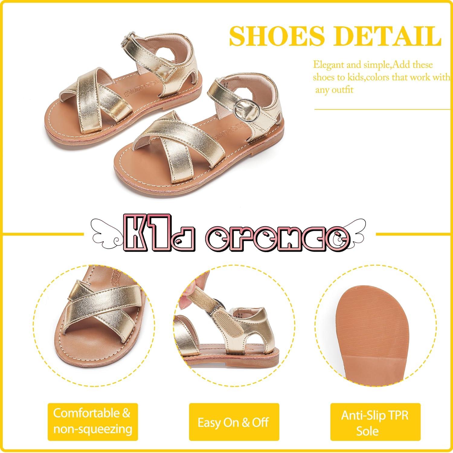 imageKiderence Toddler Girls Sandals Little Girls Kids Summer Shoes Toddler SandalsF619 Gold