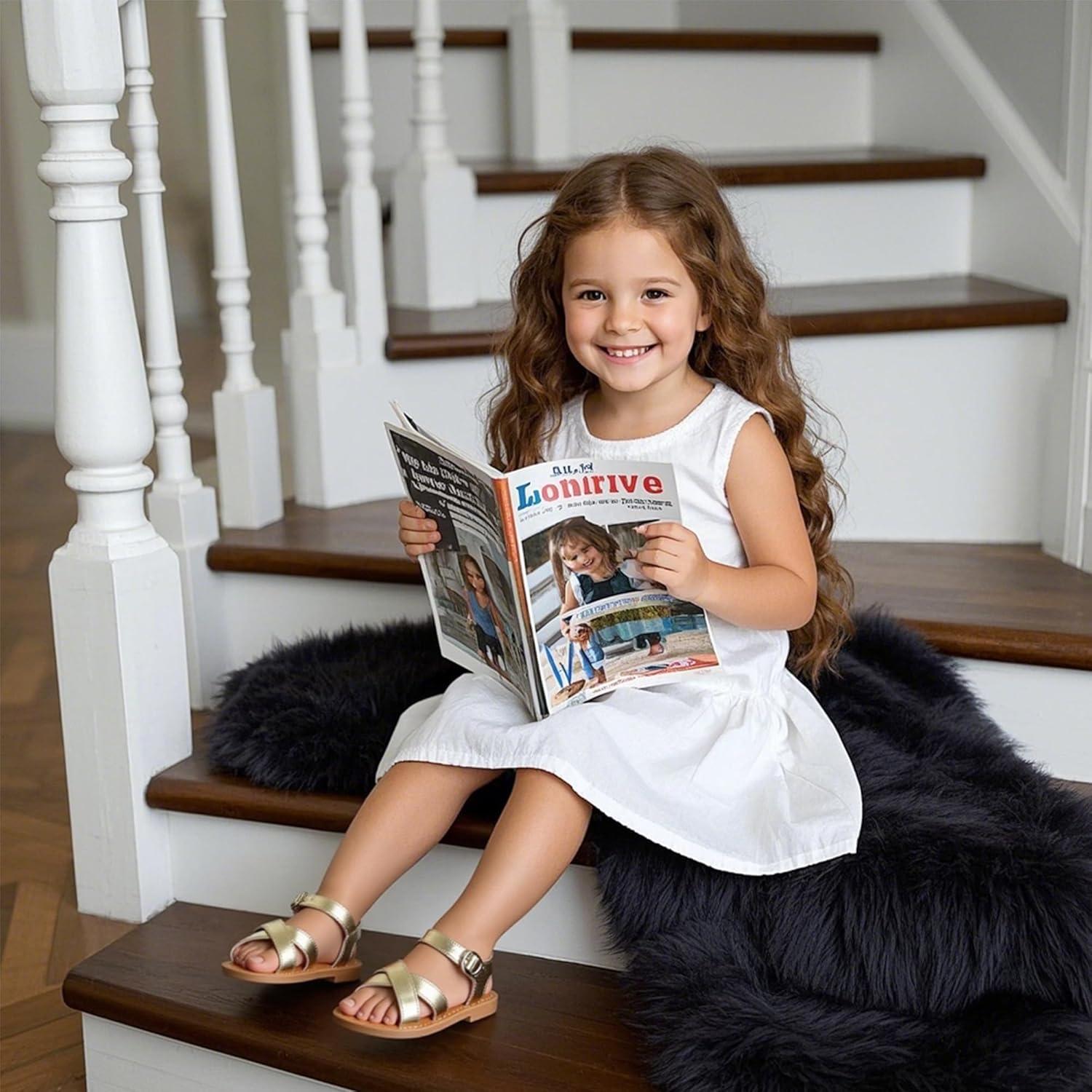 imageKiderence Toddler Girls Sandals Little Girls Kids Summer Shoes Toddler SandalsF619 Gold