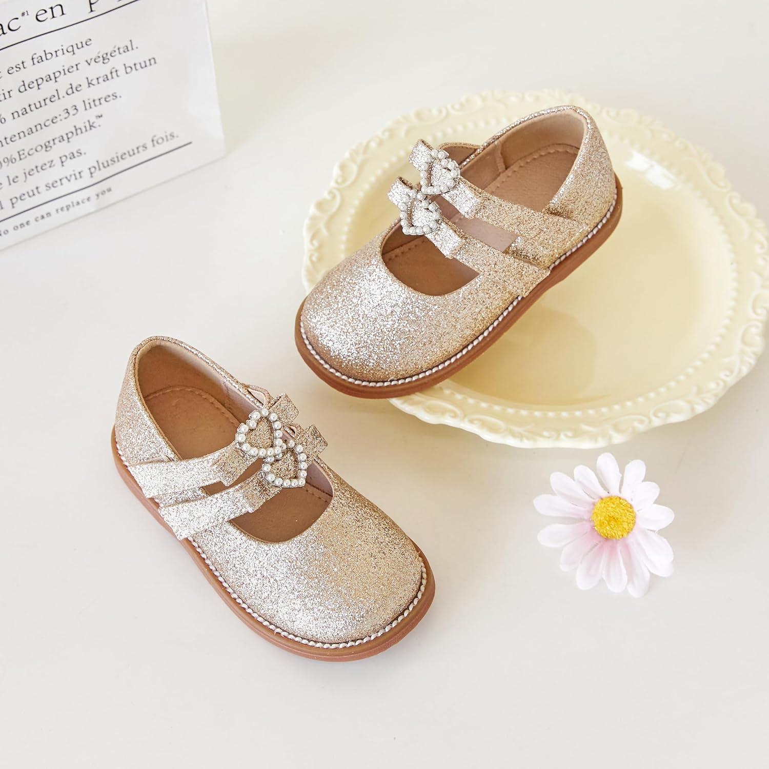 imageKiderence Toddler Little Girl Mary Jane Dress Shoes School Oxford for Girls FlatsCk336 Gliter Gold