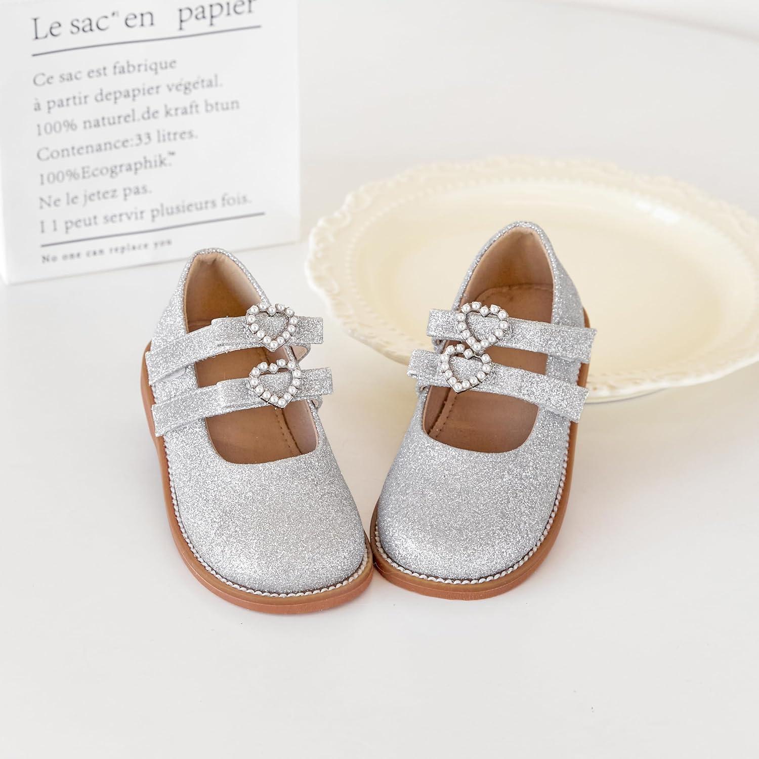 imageKiderence Toddler Little Girl Mary Jane Dress Shoes School Oxford for Girls FlatsCk336 Gliter Silver