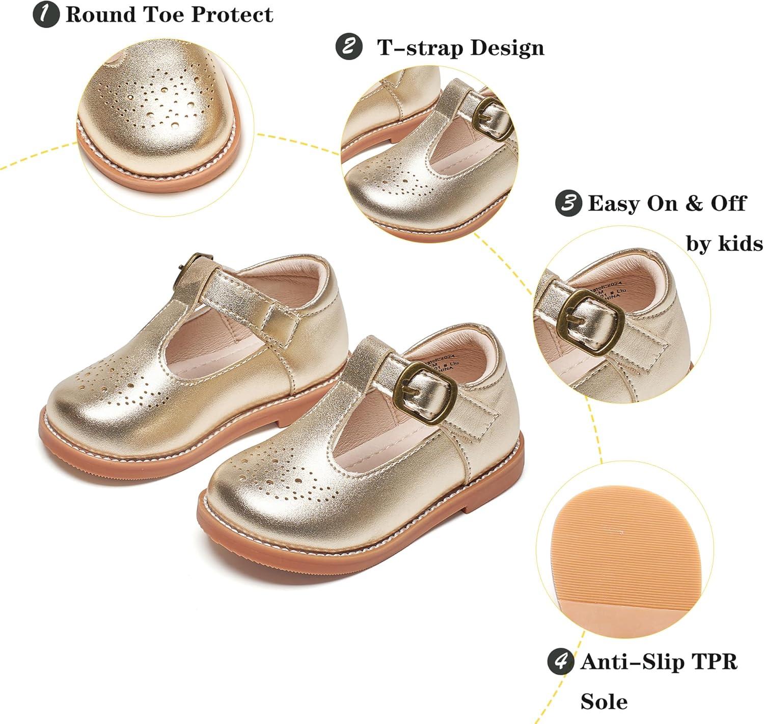 imageKiderence Toddler Little Girls Mary Jane Dress Shoes School Oxford for FlatsF646 Gold