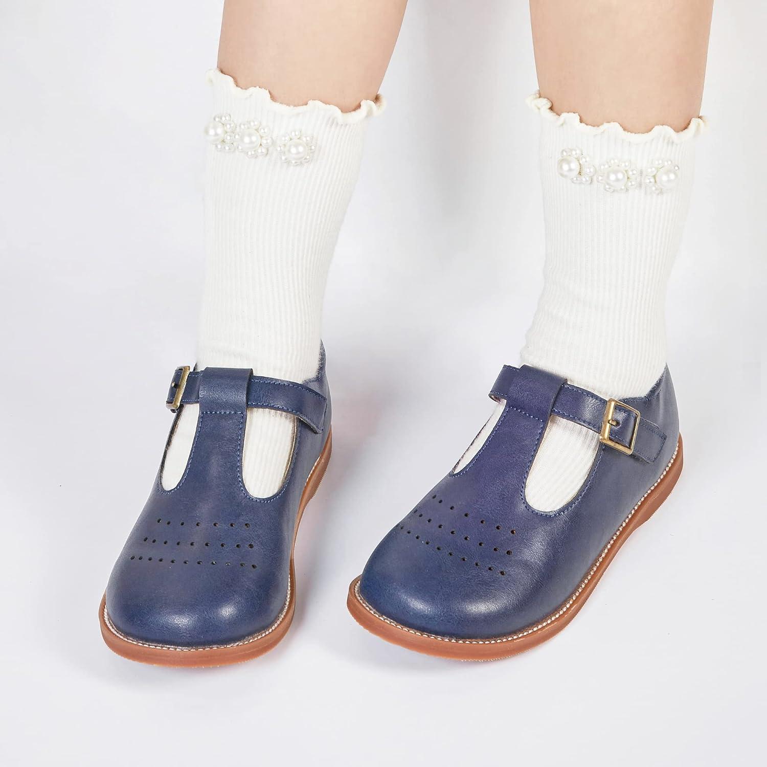 imageKiderence Toddler Little Girls Mary Jane Dress Shoes School Oxford for FlatsF672 Navy Blue