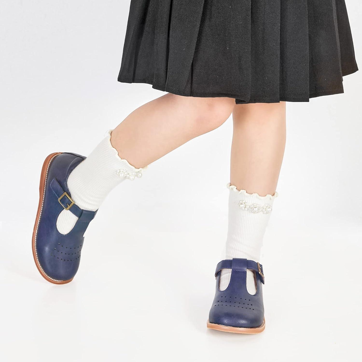 imageKiderence Toddler Little Girls Mary Jane Dress Shoes School Oxford for FlatsF672 Navy Blue