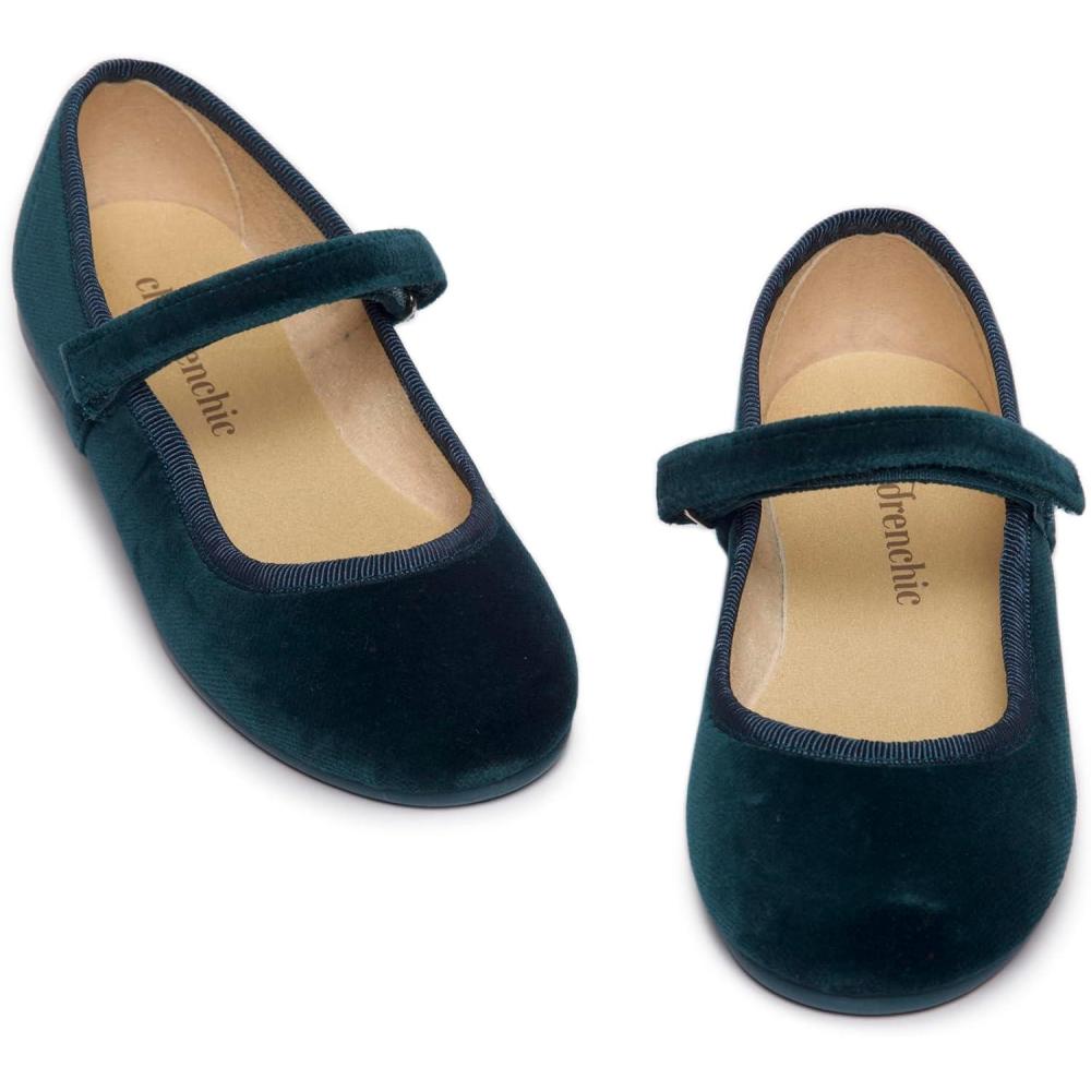 imageChildrenchic Mary Jane Shoes for Girls  Classic ampamp Comfortable Dress Shoes for Toddlers ampamp Kids  Perfect Flats for School Play and Special Occasions VelvetEmerald