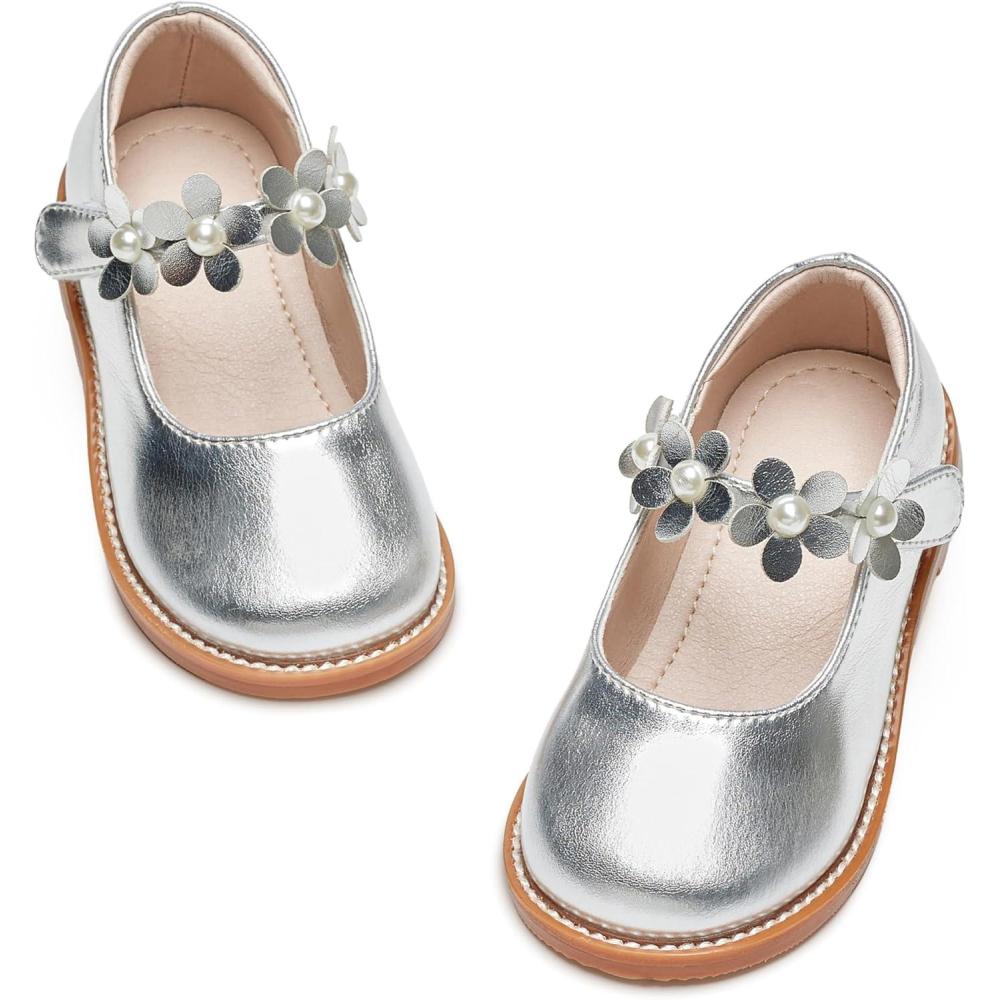 imageKiderence Girls Flat Dress Shoes School Oxfords Marry Jane ToddlerLittle KidsCk501 Silver