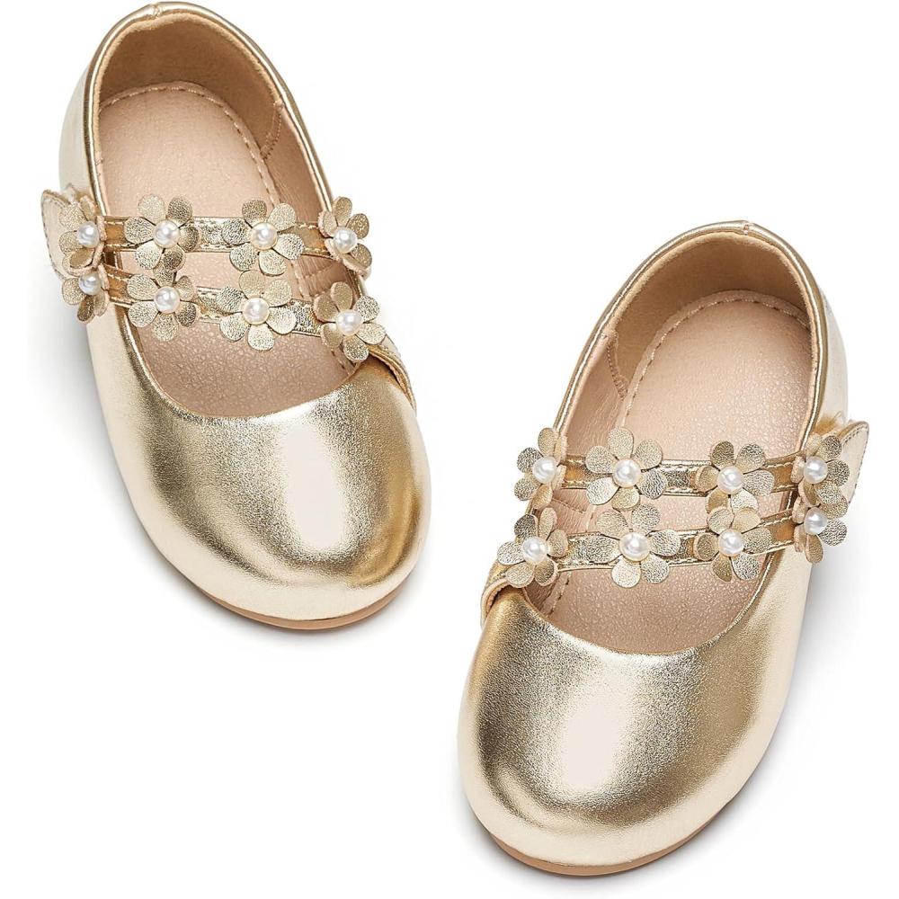 imageKiderence Little Toddler Girls Dress Shoes Ballerina Ballet Flats Kids Mary JanesCk609 Gold