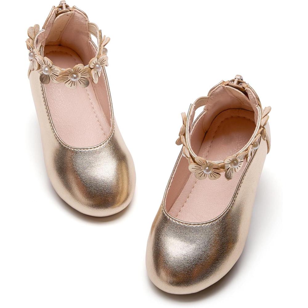 imageKiderence Toddler Girls Dress Shoes Little Kids Mary Janes Ballet Flats ToddlerCk921 Gold
