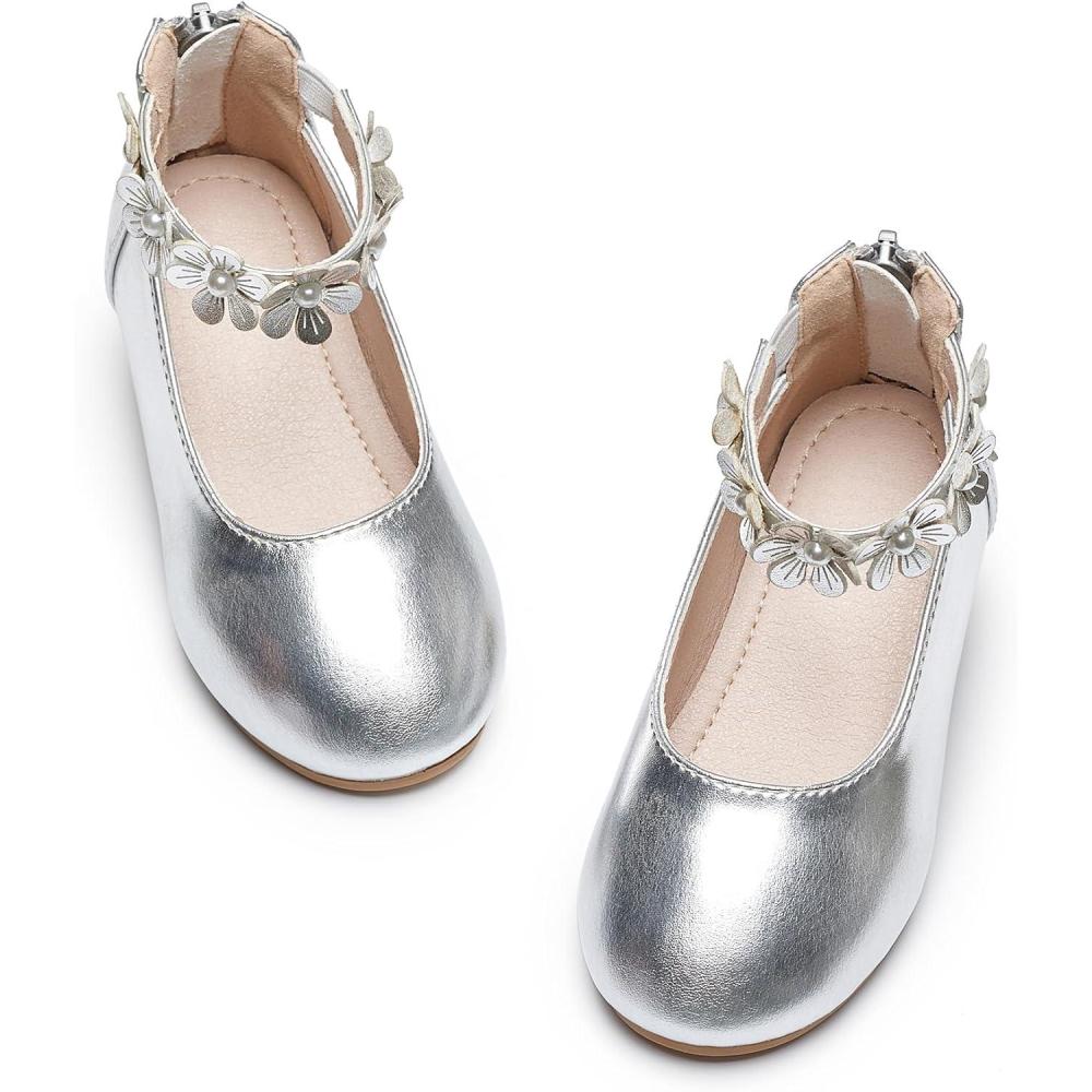 imageKiderence Toddler Girls Dress Shoes Little Kids Mary Janes Ballet Flats ToddlerCk921 Silver