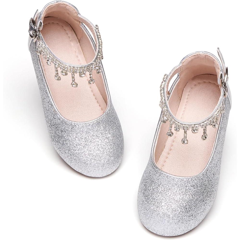 imageKiderence Toddler Girls Dress Shoes Little Kids Mary Janes Ballet Flats ToddlerCk941 Silver