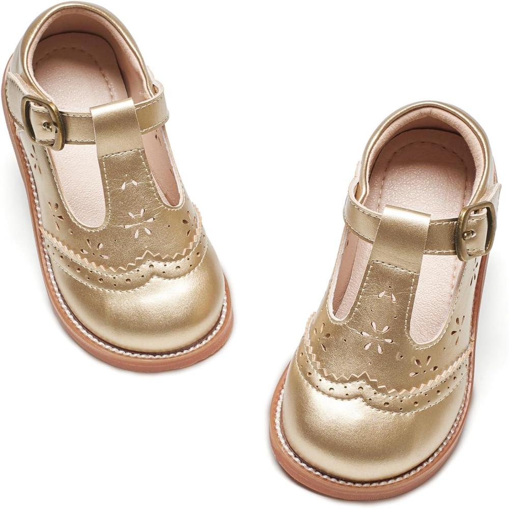 imageKiderence Toddler Girls Mary Jane Dress Shoes Little Girls School Oxford FlatsC H02 Gold