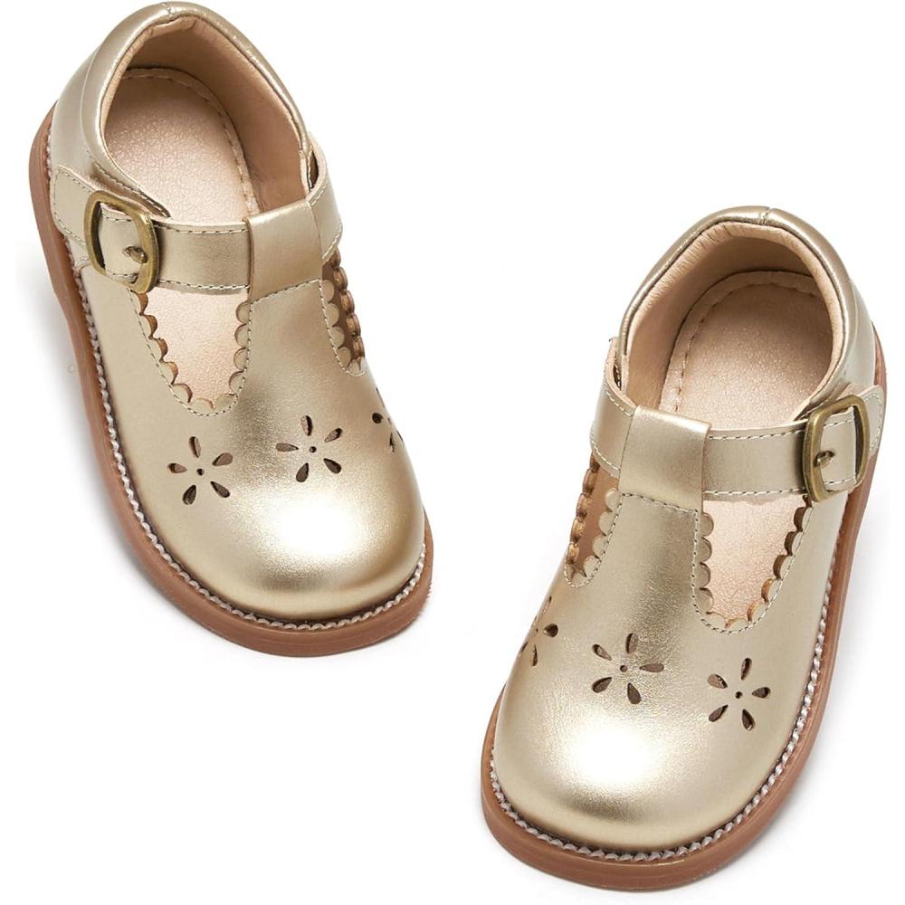 imageKiderence Toddler Girls Mary Jane Dress Shoes Little Girls School Oxford FlatsCk338 Gold