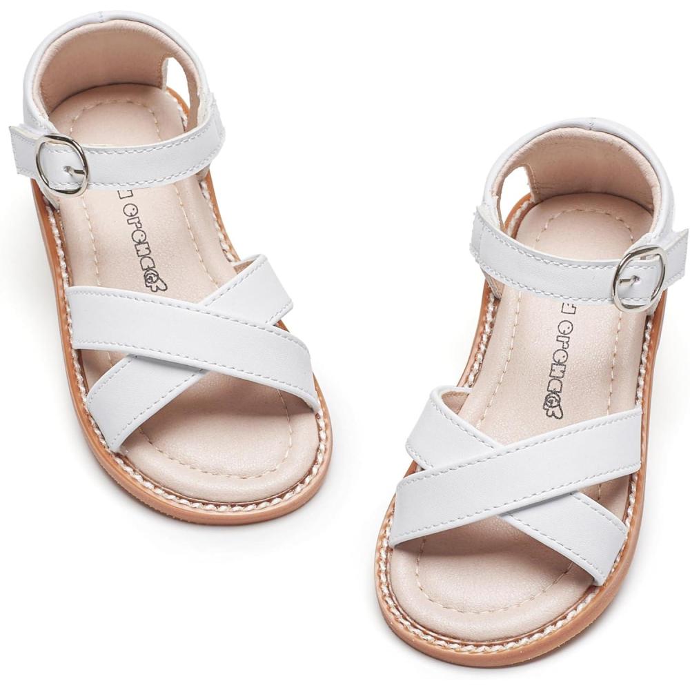 imageKiderence Toddler Girls Pink Floral Sandals Girls Casual Flat Sandals with Ankle Strap629all White
