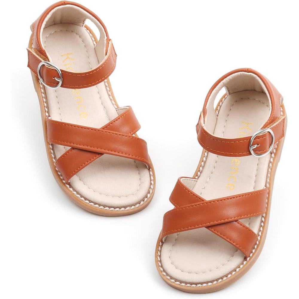 imageKiderence Toddler Girls Pink Floral Sandals Girls Casual Flat Sandals with Ankle Strap629brown