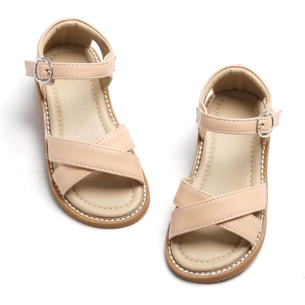imageKiderence Toddler Girls Pink Floral Sandals Girls Casual Flat Sandals with Ankle Strap629nude