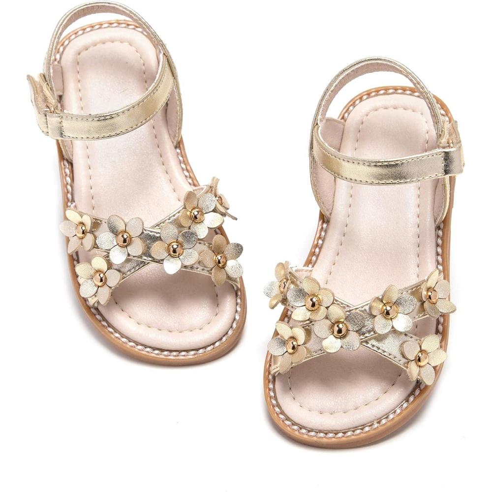 imageKiderence Toddler Girls Pink Floral Sandals Girls Casual Flat Sandals with Ankle StrapCk370 Gold