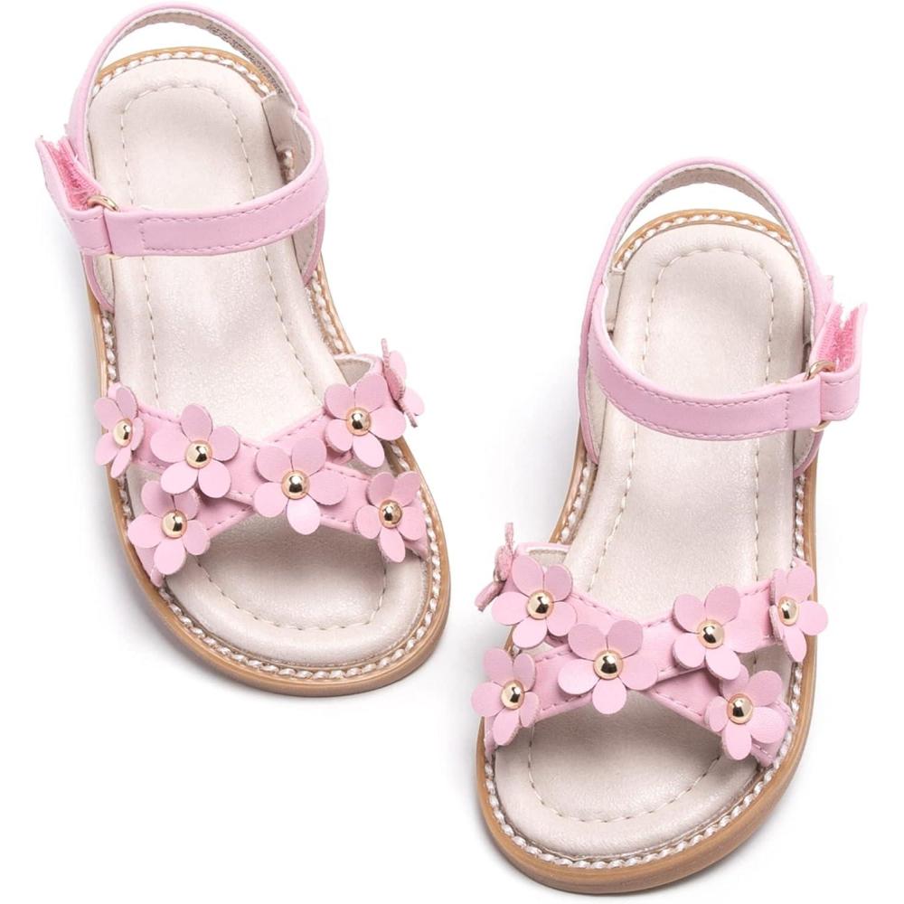 imageKiderence Toddler Girls Pink Floral Sandals Girls Casual Flat Sandals with Ankle StrapCk370 Pink