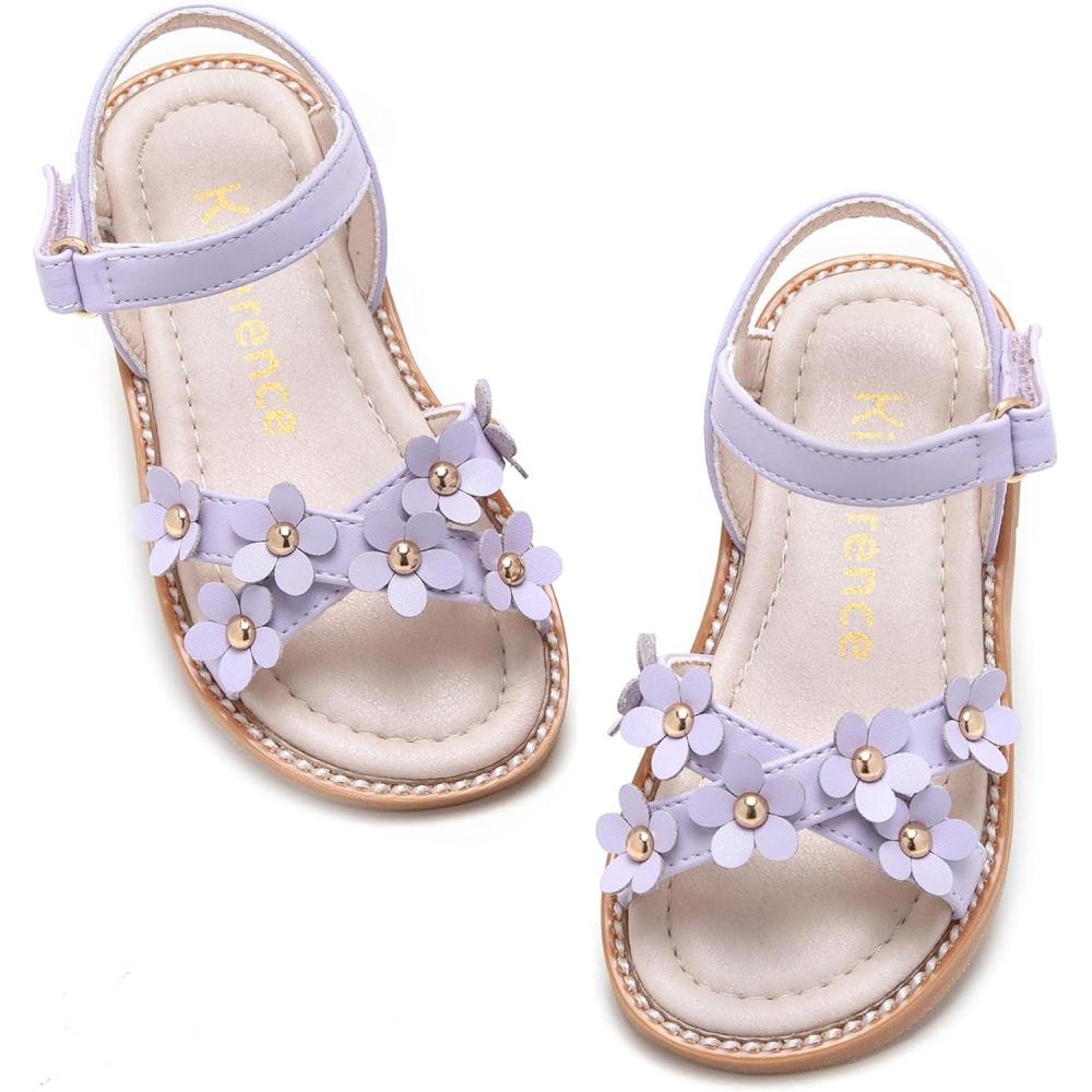 imageKiderence Toddler Girls Pink Floral Sandals Girls Casual Flat Sandals with Ankle StrapCk370 Purple