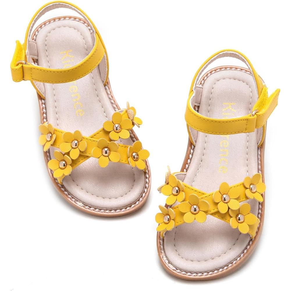 imageKiderence Toddler Girls Pink Floral Sandals Girls Casual Flat Sandals with Ankle StrapCk370 Yellow