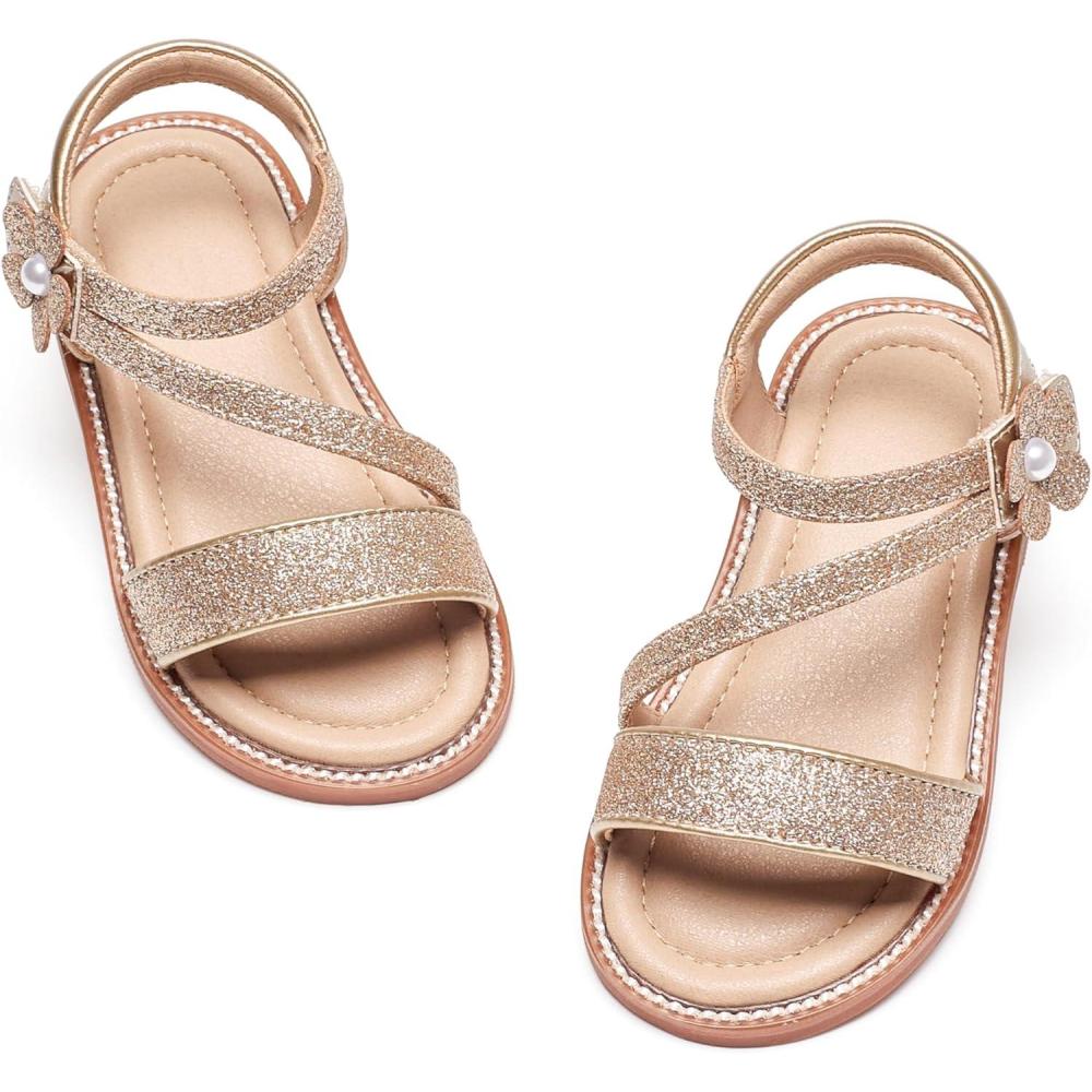imageKiderence Toddler Girls Pink Floral Sandals Girls Casual Flat Sandals with Ankle StrapCk540 Gold