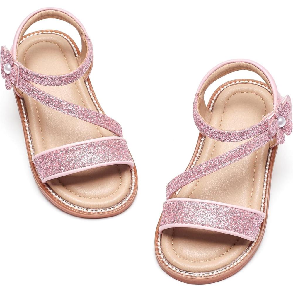 imageKiderence Toddler Girls Pink Floral Sandals Girls Casual Flat Sandals with Ankle StrapCk540 Pink