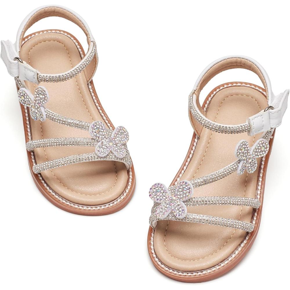 imageKiderence Toddler Girls Pink Floral Sandals Girls Casual Flat Sandals with Ankle StrapCk550 White