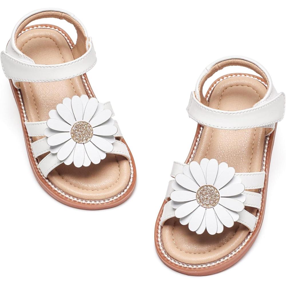 imageKiderence Toddler Girls Pink Floral Sandals Girls Casual Flat Sandals with Ankle StrapCk552 White