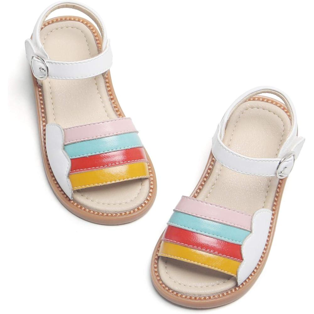 imageKiderence Toddler Girls Pink Floral Sandals Girls Casual Flat Sandals with Ankle StrapF632 White