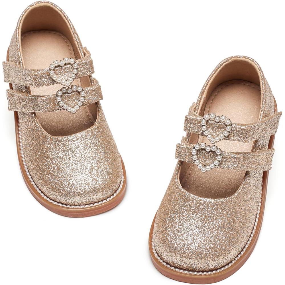 imageKiderence Toddler Little Girl Mary Jane Dress Shoes School Oxford for Girls FlatsCk336 Gliter Gold