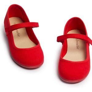 Childrenchic Mary Jane Shoes for Girls – Classic & Comfortable Dress Shoes for Toddlers & Kids – Perfect Flats for School, Play, and Special Occasions (Canvas)(Red)