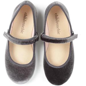 Childrenchic Mary Jane Shoes for Girls – Classic & Comfortable Dress Shoes for Toddlers & Kids – Perfect Flats for School, Play, and Special Occasions (Velvet)(Grey)
