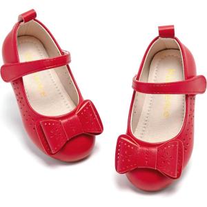 Kiderence Little Toddler Girls Dress Shoes Ballerina Ballet Flats Kids Mary Janes(Ck201 Red)