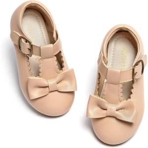 Kiderence Little Toddler Girls Dress Shoes Ballerina Ballet Flats Kids Mary Janes(Ck202 Nude)