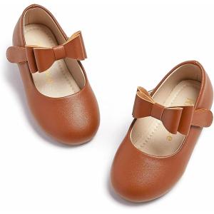 Kiderence Little Toddler Girls Dress Shoes Ballerina Ballet Flats Kids Mary Janes(Cl02 Brown)