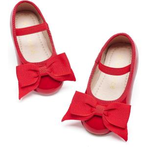 Kiderence Little Toddler Girls Dress Shoes Ballerina Ballet Flats Kids Mary Janes(Fg02 Red)