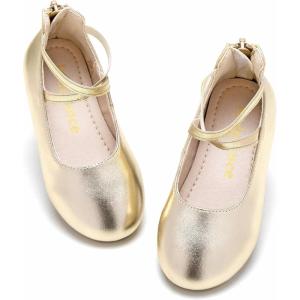 Kiderence Toddler Girls Dress Shoes Little Kids Mary Janes Ballet Flats Toddler(Ck207 Gold)