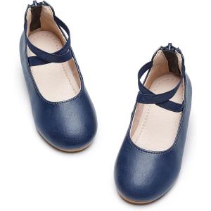 Kiderence Toddler Girls Dress Shoes Little Kids Mary Janes Ballet Flats Toddler(Ck207 Navy Blue)