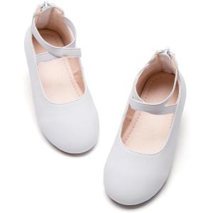 Kiderence Toddler Girls Dress Shoes Little Kids Mary Janes Ballet Flats Toddler(Ck207 White)