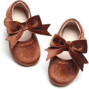 Kiderence Toddler Girls Dress Shoes Little Kids Mary Janes Ballet Flats Toddler(Ck215 Brown)
