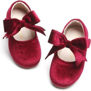 Kiderence Toddler Girls Dress Shoes Little Kids Mary Janes Ballet Flats Toddler(Ck215 Claret)