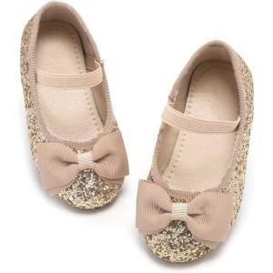 Kiderence Toddler Girls Dress Shoes Little Kids Mary Janes Ballet Flats Toddler(Ck322 Gold)