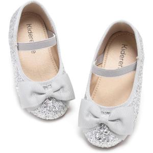Kiderence Toddler Girls Dress Shoes Little Kids Mary Janes Ballet Flats Toddler(Ck322 Silver)