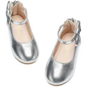 Kiderence Toddler Girls Dress Shoes Little Kids Mary Janes Ballet Flats Toddler(Ck325 Silver)