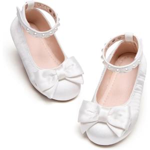 Kiderence Toddler Girls Dress Shoes Little Kids Mary Janes Ballet Flats Toddler(Ck350 White)