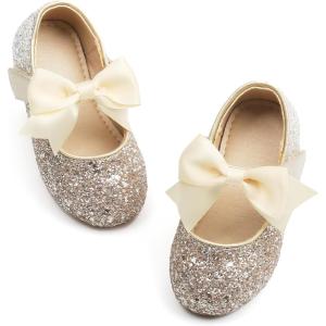 Kiderence Toddler Girls Dress Shoes Little Kids Mary Janes Ballet Flats Toddler(Ck353 Gold)
