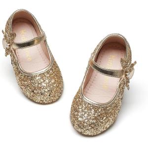 Kiderence Toddler Girls Dress Shoes Little Kids Mary Janes Ballet Flats Toddler(Ck511 Gold)