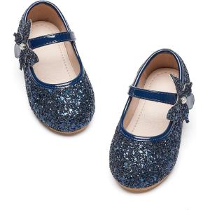Kiderence Toddler Girls Dress Shoes Little Kids Mary Janes Ballet Flats Toddler(Ck511 Navy Blue)