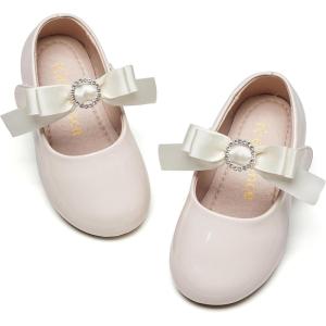 Kiderence Toddler Girls Dress Shoes Little Kids Mary Janes Ballet Flats Toddler(Ck515 Off-white)