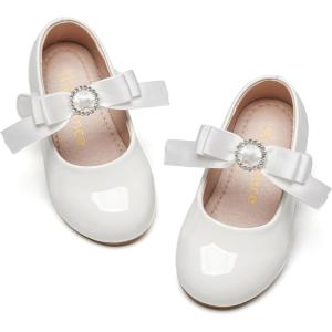 Kiderence Toddler Girls Dress Shoes Little Kids Mary Janes Ballet Flats Toddler(Ck515 White)